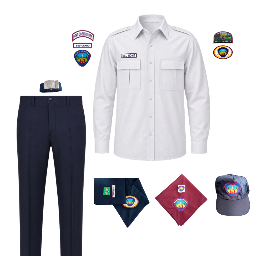 Kit de Uniforme Masculino (Camisa Manga Longa) Aventureiros (Tamanho Especial)